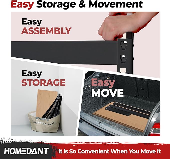 HOMEDANT Deep Width 5 Tier Heavy Duty Garage Shelving Adjustable Metal Rack Storage Shelves Standing Shelf Unit Organizers Pantry Closet Black 1Pack (39.8" W x 18.2" D)