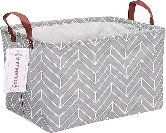 QUEENLALA Rectangular Laundry Hamper/Foldable Nursery Laundry Basket for Organizing/Storage Bin Baskets/Children Toy Office Bedroom/Toy Bin Closet Shelf Baskets（Rec-Grey Wheat）