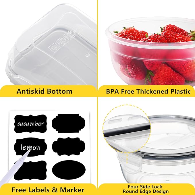 34 PCS Food Storage Container with Lid (17 Lids & 17 Containers) - Reusable Plastic Food Containers for Kitchen Storage and Organization BPA-Free Leakproof Meal Prep Container with Labels & Pen