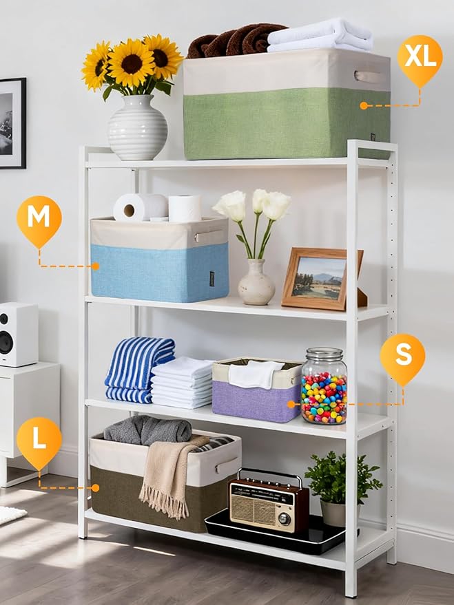 BALEINE 3 Pack Fabric Closet Storage Bins for Shelves, Linen Closet Organizers and Storage, Decorative Baskets for Organizing, Shelf, Clothes, Home, Office (Grey, 12"x8"x8")