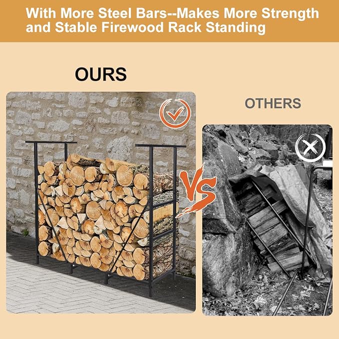 Vailge Firewood Rack Outdoor 8FT with Waterproof Firewood Carrier Bag, Adjustable Heavy Duty Steel Firewood Holder Storage, Log Rack for Fireplace, Fire Pit, Backyard, Camping