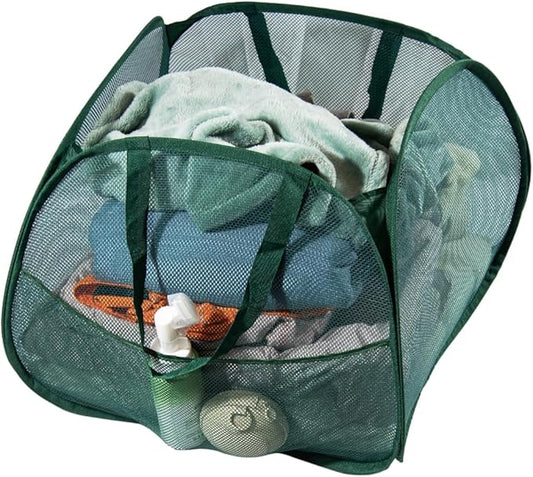 Collapsible Laundry Basket 90L, Foldable Mesh Pop-up Laundry Hamper with Handles, Dirty Clothes Hamper for Laundry with Side Storage Pocket (Green)