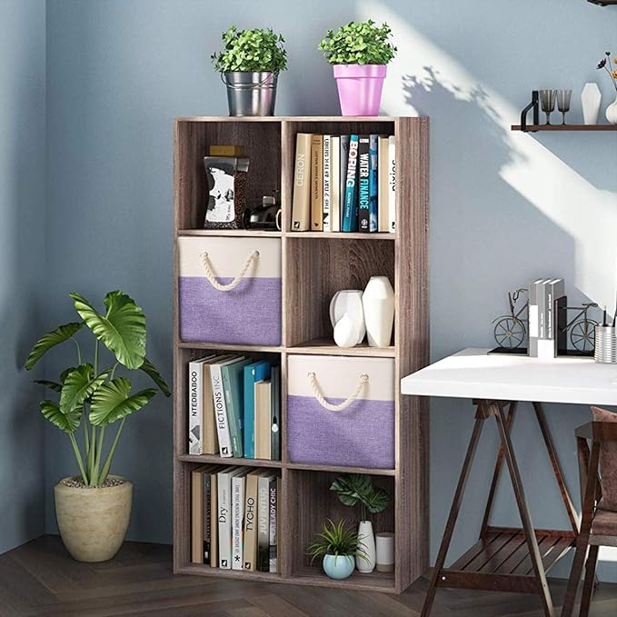 PRANDOM Large Foldable Cube Storage Bins 11x11 inch [2-Pack] Fabric Linen Storage Baskets Cubes Drawer with Cotton Handles Organizer for Shelves Nursery Closet Bedroom Purple