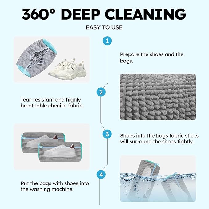 Shoe Washing Machine Bag for Cleaning, 2 360°Protect Sneaker Laundry Bag for Shoes Reusable Durable Fibers Adjustable Washer Bag with Zipper for Tennis Gym Sneakers Shoe Dryer (Grey)