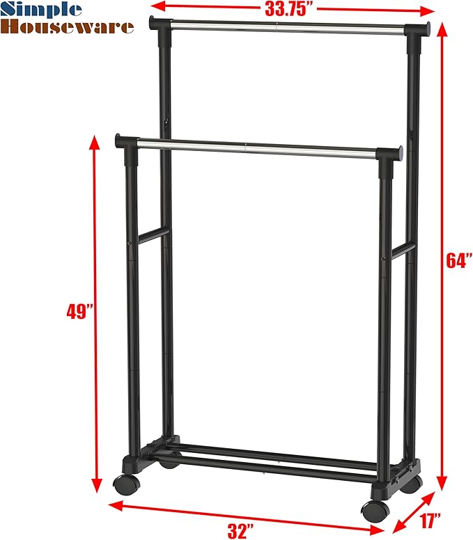 Simple Houseware Double Rod Portable Clothing Hanging Garment Rack