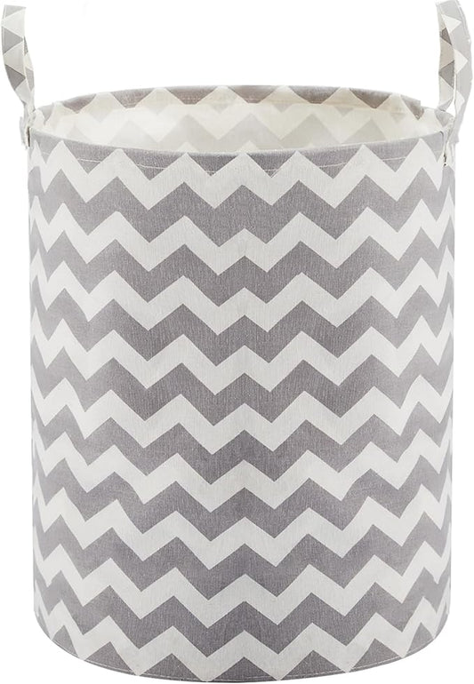 Baby Laundry Basket with Long Handles, 63L Collapsible Kids Laundry Hamper, Toy Storage Basket for Nursery, Bedroom Decor for Girls and Boys (Grey Chevron)