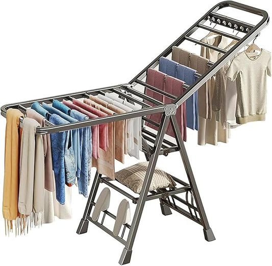 Mimiblack Clothes Drying Rack Foldable, 3 Tier Large Laundry Dryer Stand, Heavy Duty Metal Clothes Airer Dryer Rack with Wheels For Clothing& Bedding &Towels, Indoor & Outdoor Use, 70.8"L×17.7"W Gray