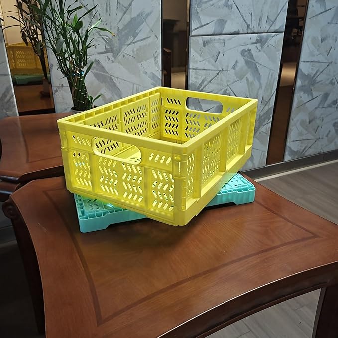 20L Folding Crate, 4Pack Plastic Storage Baskets Organizer for Home and Office,Collapsible Storage Crates for Home Office and Outdoor Organizer.(Yellow) w