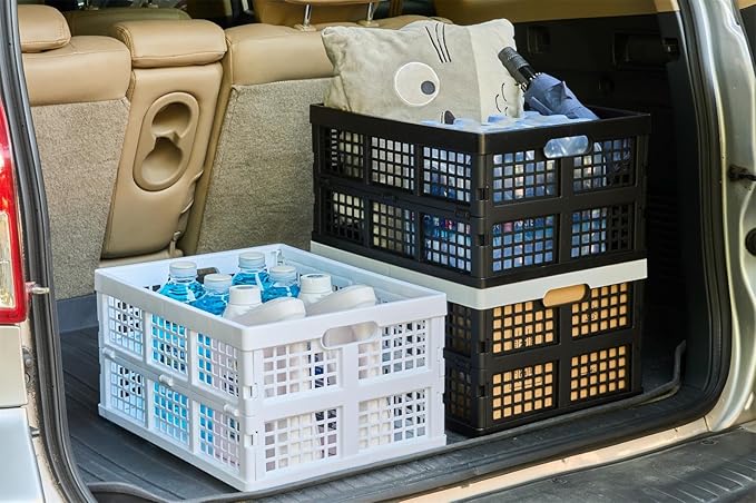 Aebeky 3-Pack Plastic Collapsible Storage Crates-30L,Foldable Plastic Crates for Storage (Black+Gray)