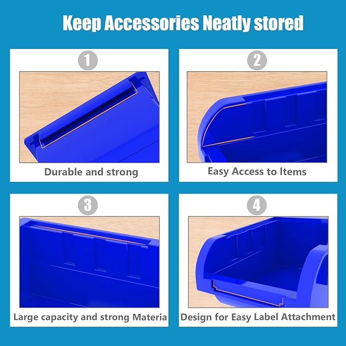 Wall Mounted Storage Bins, Nut and Bolt Organizer, Plastic Bolt Bin, Screw Organizer, Storage Bins for Garage (RED+BLUE+BLACK, LARGE(60PCS))