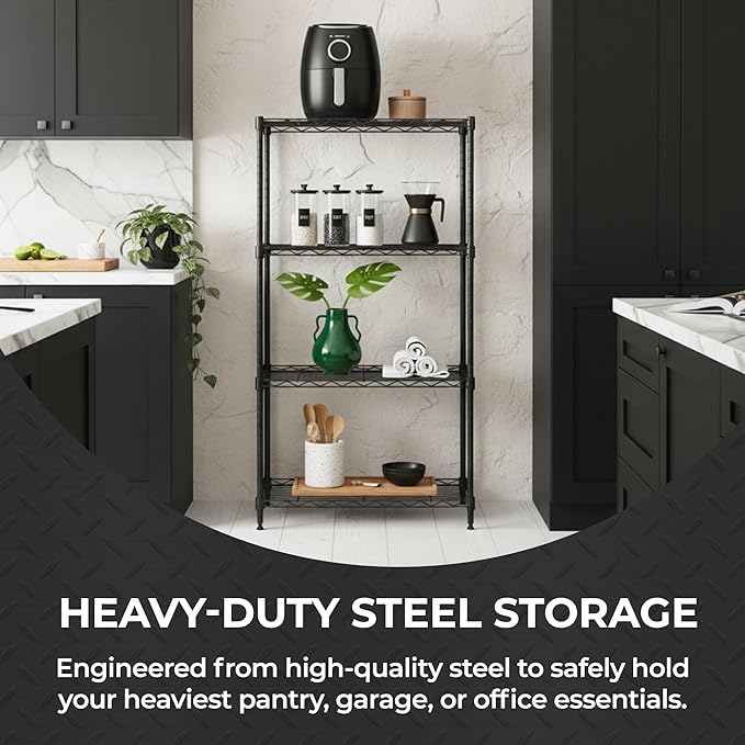 3-Tier Heavy Duty Adjustable Shelves, Metal Storage Rack with 250-lb Shelf Capacity, Matte Black, 14" W x 24" L x 30" H