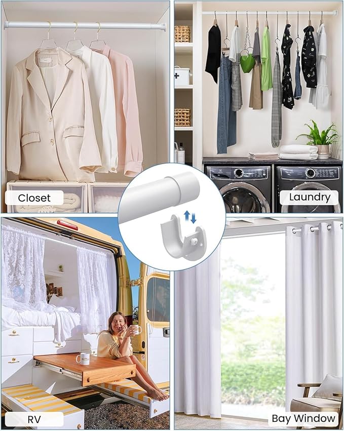 Supforce 2 PACK Closet Rods for Hanging Clothes, 17 to 39 Inches Stepless Adjustable Metal Closet Rod, 1.3 Inches Heavy Duty Clothes Hanging Rod for Closet Wardrobes Laundry RV, White