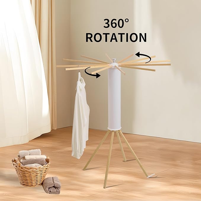 RFOUO Clothes Drying Rack 4 Legs,Laundry Hanger Dryer Rack,Portable Dry Rack,Foldable Drying Rack-Drying Rack Clothing Laundry Bedroom Household Wooden-12rods