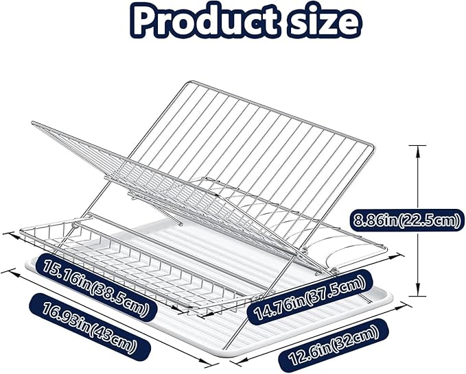 Stainless Steel Foldable Dish Drying Rack, 2 Tier Collapsible Kitchen Rack for Counter, Large Capacity Expandable Dish Drainer Rust Proof