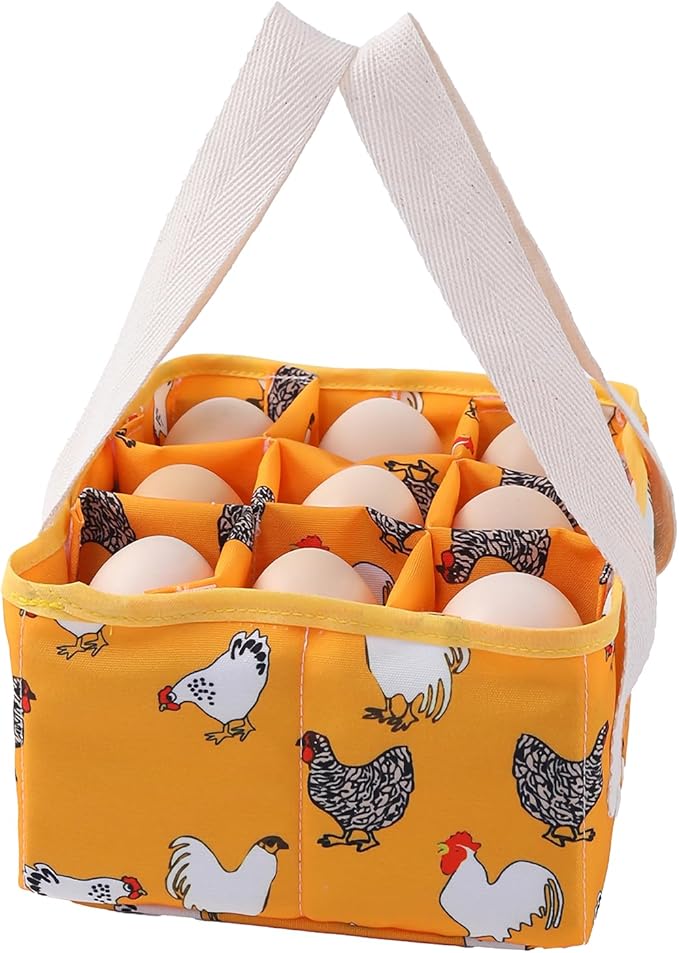 UKJENT Egg Collecting Basket for Kids & Family Farm Chores, 9 Padded Pouches to Prevent Broken Eggs, Safe & Easy Egg Carrier with Sturdy Handle, Chicken Duck Goose Eggs Holder from Coop to Kitchen