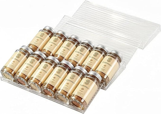 Acrylic Spice Drawer Organizer 4 Tier(4 Packs), Expandable from 11" to 22" Seasoning Organizer Tray for Kitchen - Clear Tiered Spice Rack for Drawer, No Assembly Required(Jars Not Included)