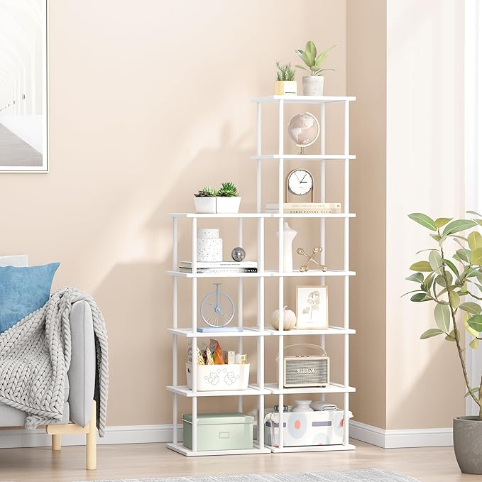 MHXW SXPN Bamboo Free Standing Shoe Rack Shelf Multi Tier Tall Wooden Stackable Shoes Rack Organizer for Closet Front Door Entrance Narrow Vertical Shoe Storage (White, 12 Tiers)