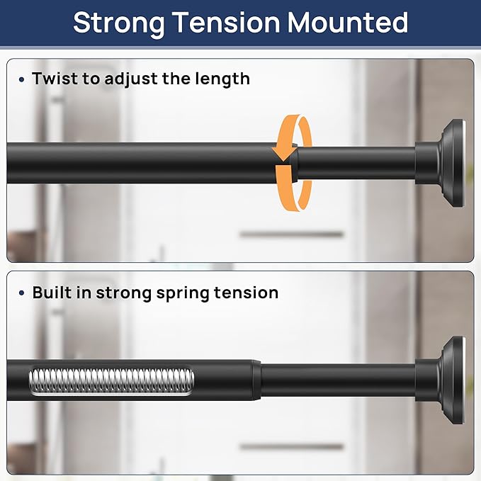 ENJOYBASICS Matte Black Shower Curtain Rod 30 to 52 Inches, 1 Inch Stainless Steel Adjustable Spring Tension Rods No Drill for Bathroom, Closet, Window, Room Divider, Never Rust, Non Slip