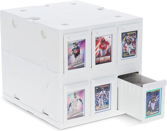 BCW 6 Drawer Card Catalog – White | Stackable Trading Card Organizer Box | Holds Sports Cards, Gaming Cards, Toploaders & Magnetics | Heavy-Duty Plastic Storage with Dividers