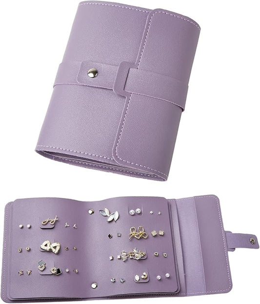 LAKE OF FIRE Earring Holder Organizer with Foldable Book Design Jewelry Book Organizer, Portable Pu Leather Travel Earring Case(Purple)