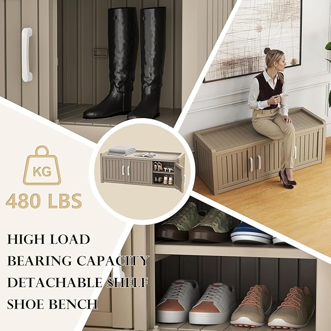 EasyUp Shoe Cabinet, Waterproof Resin Shoe Cabinet,Outdoor Shoes Storage Bench, 2-Tier Hallway Shoes Rack with Adjustable Shelves for Entryway, Living Room, Bedroom(Grey,3 Door)