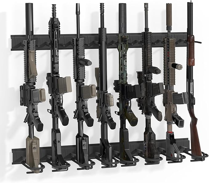 Gun Rack Wall Mount, Aluminium Alloy Gun Racks for Wall, Adjustable 4/8/12 Slot Indoor Gun Racks Securely Hold Shotguns Rifles Rack