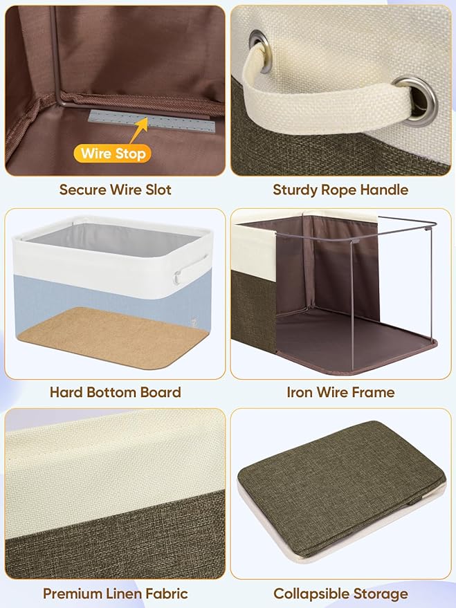 BALEINE 1 Pack Fabric Closet Storage Bins for Shelves, Linen Closet Organizers and Storage, Decorative Baskets for Organizing, Shelf, Clothes, Home, Office (Brown, 12"x8"x8")