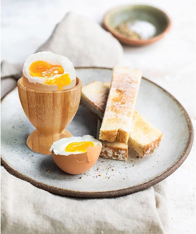 HIC Kitchen Egg Cup Holders, Natural Bamboo, For Soft Boiled and Hard Boiled Eggs, Set of 2