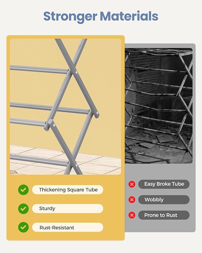 APEXCHASER Clothes Drying Rack, 3-Tier Laundry Drying Rack for Clothes, Expandable Metal Clothing Dryer, Collapsible Towel Rack, Air Drying Rack, Grey