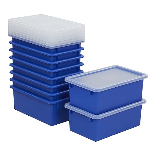 ECR4Kids Cubby Storage Bin with Lid, Multipurpose Organization, Blue, 10-Piece