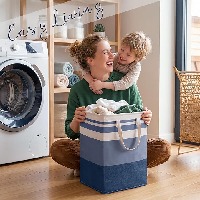 Foaincore 6 Pieces 75 L Laundry Hamper Basket Organizer Large Laundry Bag Bulk Waterproof Collapsible Clothe Storage with Handles for Dorm Room Bedroom Towels (Dark Blue)