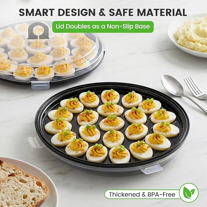 HANSGO Deviled Egg Containers with Lid, 3PCS Deviled Egg Platter Carrier Holder Trays with 66 Slots for Party and Home Kitchen, Black