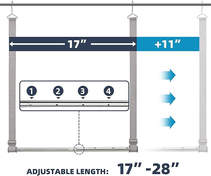 STO STO Closet Hanging Rod, Length and Height Adjustable Closet Rod, Space-saving Closet Extender Hanging Bar for Hanging Clothes, Webbing, 1 Pack