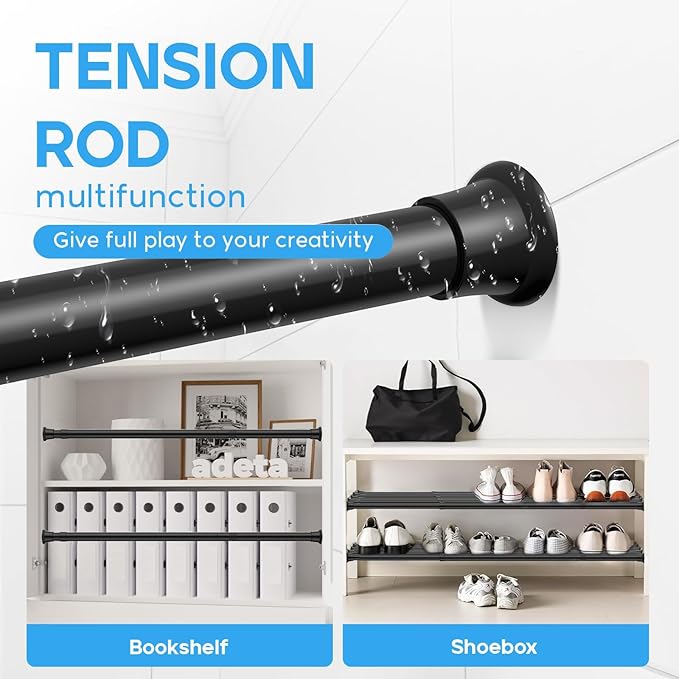 4pack Tension Rods 18-36 Inch Adjustable Black Tension Rod Spring Rod Extendable Short Curtain Rod Spring Loaded Curtain Rods Tension Rod for Curtains,Closet,Kitchen