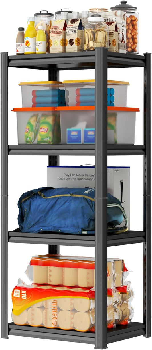 PRESTELION 44" H Storage Shelves 4-Tier Garage Shelving Unit Adjustable Metal Shelf Storage Rack for Basement, Warehouse, Pantry, Closet, Kitchen 44" H x 15.8" W x 11.8" D, Black