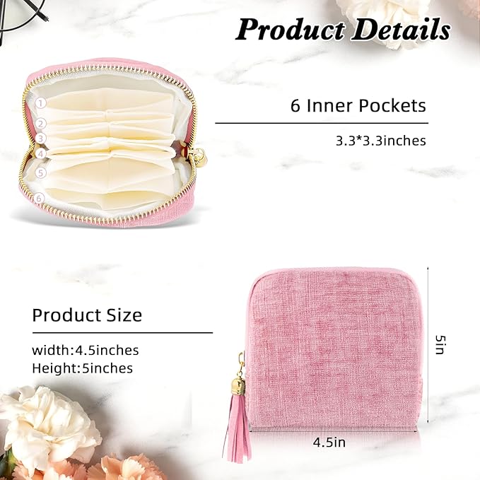 Travel Jewelry Case Small Soft Velvet Organizer Pouch Storage Bag Mini Jewelry Bag for Gemstones Bracelets Healing Crystal Earring Necklaces Pink