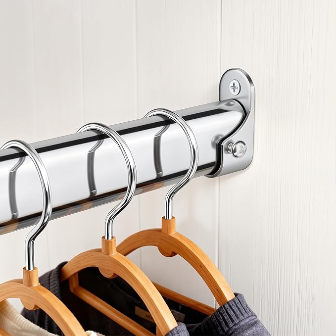 Premium Chrome Oval Closet Rod for Hanging Clothes 30 to 54.5 Inch, Includes End Supports, Adjustable Wardrobe Tube, Heavy Duty Extendable Closet Pole, Carbon Steel