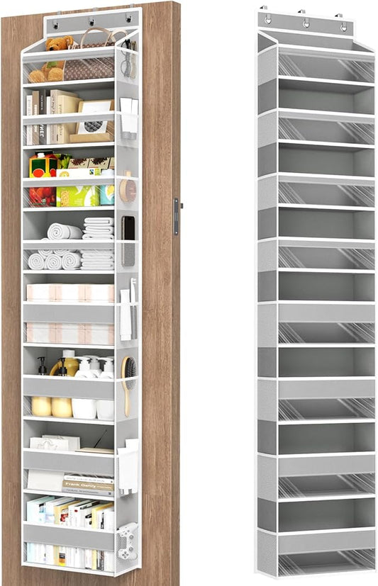 Mefirt Over The Door Organizer, 8 Shelf Door Hanging Organizers with 8 Large Capacity Pockets, Back of Door Organizer Storage Hanging Shelves for Closet Bathroom Bedroom Nursery