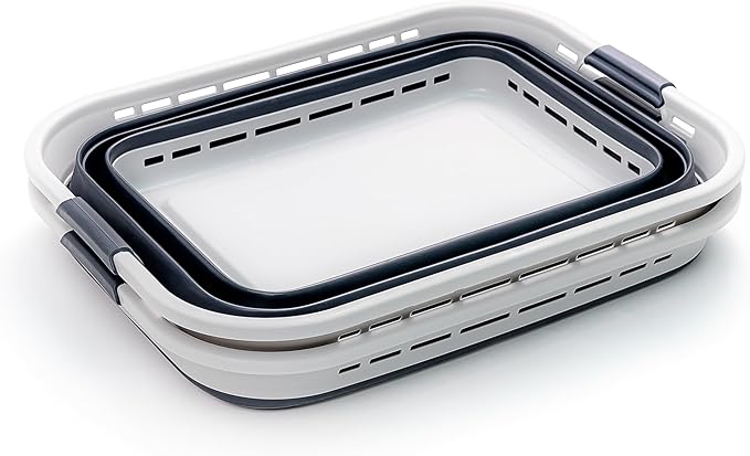 SAMMART 42L (11 gallons) Collapsible Plastic Laundry Basket - Portable Pop Up Storage Container/Organizer - Portable Hamper - Space Saving Easy Storage (Grey/Slate Grey (Set of 2))