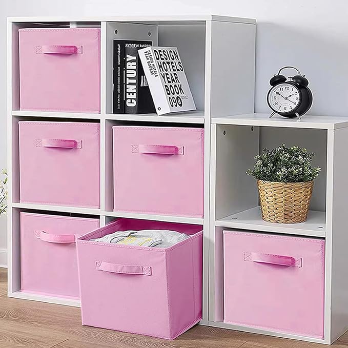 EBIGIC Pink Cube Storage Bins 9.0"x7.5"x7.5" Small Size Fabirc Foldable Closet Toy Organizer Collapsible Cloth