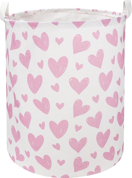 NTAOHAMPER Pink Heart Laundry Hamper, Laundry Basket, Girls Nursery Hamper,Waterproof Storage Bin for Bedroom,Clothes Organizer Basket, Room Decor(Pink Heart)