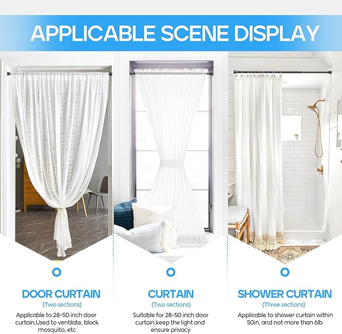 Tension Curtain Rod Black Tension Rod 28 To 48 Inch Spring Curtain Rod Non Slip Tension Rods 4Pcs For Windows No Drilling Adjustable Tension Rods of Curtain Window Closet Kitchen Wardrobe