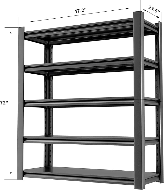 OLLRRACT Metal Garage Storage Shelf, Heavy Duty 5 Tier Shelving Unit, Industrial Utility Shelving for Garage Storage, Durable Metal Shelf Organizer, Storage Shelving 24" D x48 W x72 H（2 Pieces）