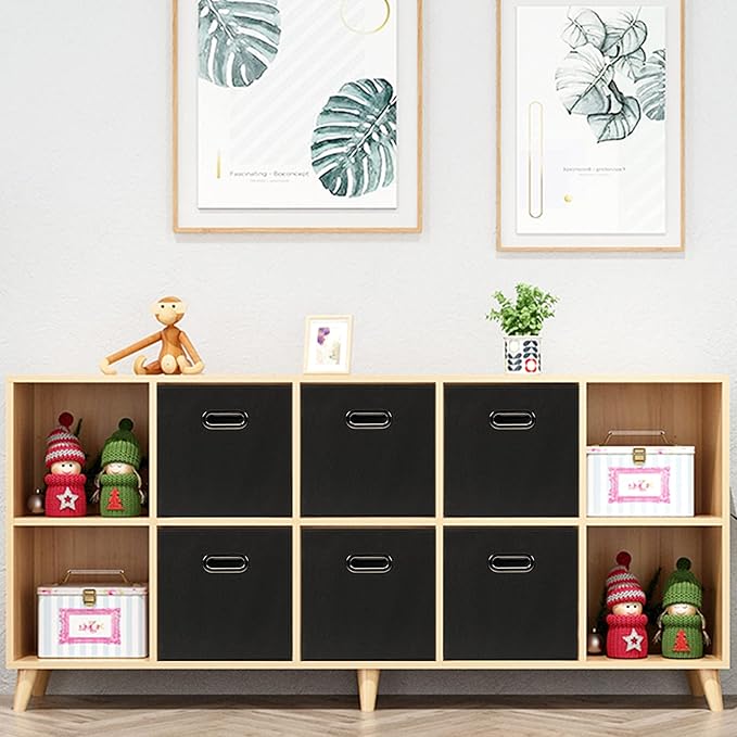 Yunkeeeper storage bins Cubes, Fabric Cube Organizer with Handle, Foldable Cube Bins for Cloth or Accessary Storage, 11x11x11, Set of 6, (black)