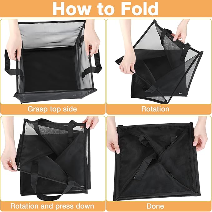 Zopeal 1 Pack Popup Laundry Hamper 13 Inch Collapsible Laundry Baskets with Handles Mesh Clothes Baskets Portable Single Layer Foldable Clothes Hamper Square Bin for Washing (Black,Single-layer)