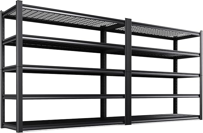 Set of 2 Heavy Duty Garage Shelving 5T Storage Shelves, Adjustable Metal Shelving Unit, Utility Garage Organizer Shelf for Basement, Pantry, Warehouse, Supermarket, 59" W x 19.7" D x 72" H