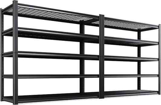 Set of 2 Heavy Duty Garage Shelving 5T Storage Shelves, Adjustable Metal Shelving Unit, Utility Garage Organizer Shelf for Basement, Pantry, Warehouse, Supermarket, 59" W x 19.7" D x 72" H