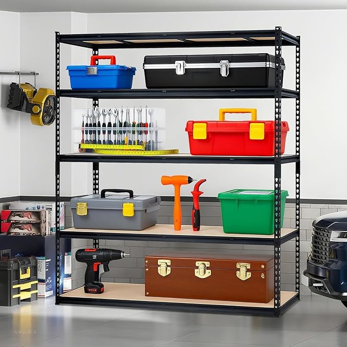 Heavy Duty Garage Storage Shelves, 5-Tier Metal Adjustable Shelving Unit, Storage Shelving with 2500 LBS Capacity for Kitchen Pantry Basement Bathroom Laundry, 36" l x 18" w x 72" h
