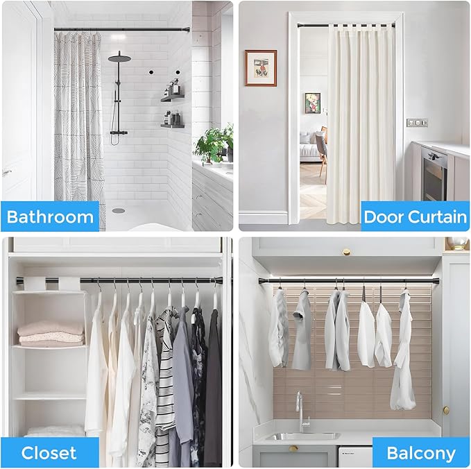 Tension Curtain Rod Black Tension Rod 2pcs Spring Curtain Rod Non Slip Tension Rods For Windows 28 to 48 Inch No Drilling Adjustable Tension Rods of Curtain Window Closet Kitchen Wardrobe