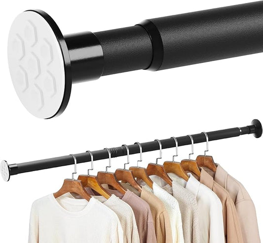 No Drilling Closet Rod, 27.5-63 Inches Hanging Closet Rod for Clothes, Closet Bar & Pole Heavy-duty, Closet Rods for Hanging Clothes For Closet Wardrobes Bathroom Laundry RV Curtains,Black